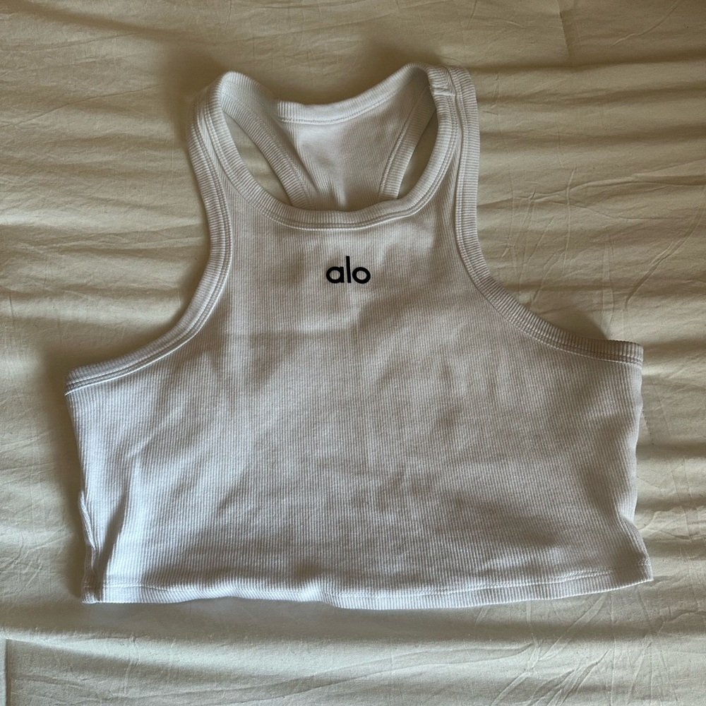 Alo Yoga White Ribbed Tank Top